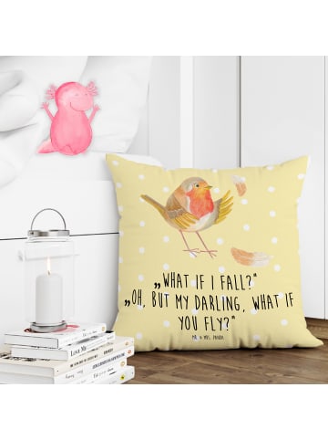 Mr. & Mrs. Panda zier kissen Rotkehlchen Federn mit Spruch in Gelb Pastell