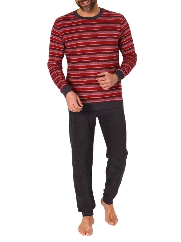 NORMANN Frottee Schlafanzug lang Pyjama RingelMuster - 82392 in rot