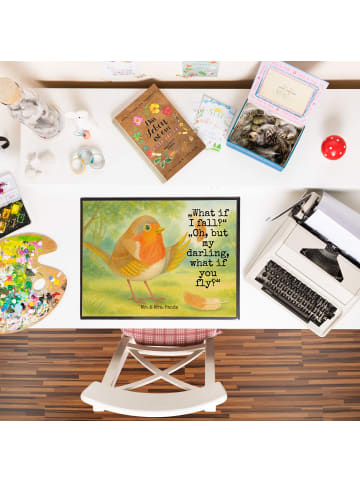 Mr. & Mrs. Panda tischpad Rotkehlchen Federn Design mit Spruch in Weiß