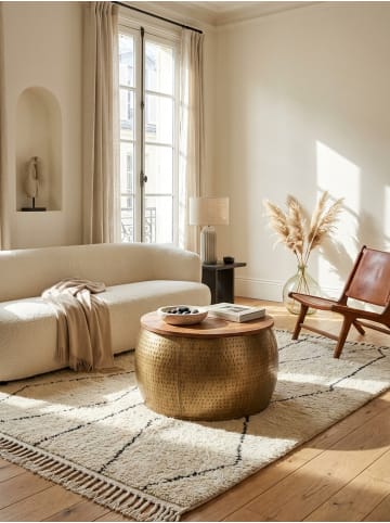 KADIMA DESIGN Moderner Couchtisch "Aurora" aus Massivholz, Braun/Gold, mit Stauraum