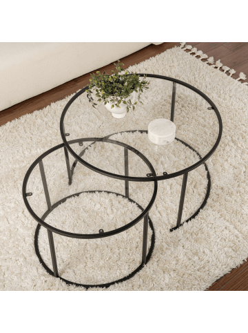CALICOSY 2er-Set Tischs 2er SET in Schwarz - (W) 80 x (H) 43 x (L) 80 cm
