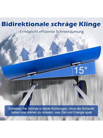 COSTWAY Schneeschaufel auf Rädern Schneeschild 95cm Alu in Blau