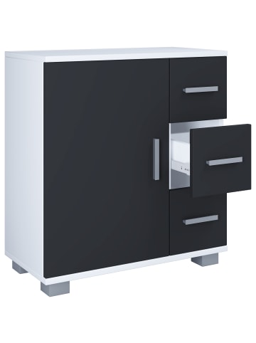 VCM Holz Badmöbel Midischrank Bad Schublade Zalo in Weiß / Schwarz