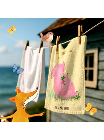 Mr. & Mrs. Panda Gästehandtücher Schwein Glück ohne Spruch in Gelb Pastell