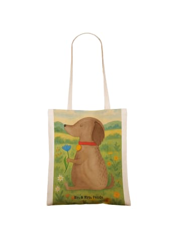 Mr. & Mrs. Panda Tote Bag Hund Blume Design ohne Spruch in Weiß