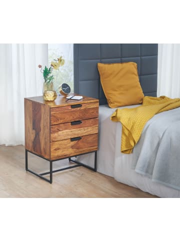 FineBuy Nachttisch in Braun / Sheesham / 50x40x65