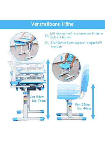 COSTWAY Schreibtisch mit Lampe & Stuhl in Blau