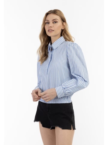 DreiMaster Damen Langarmbluse in Weiss Hellblau