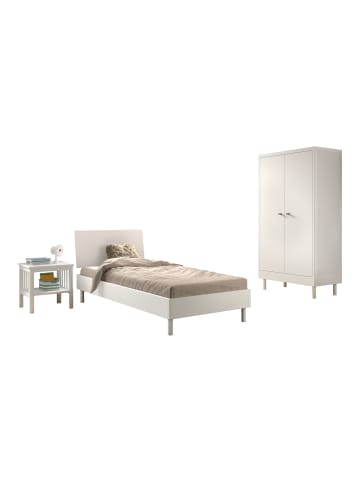 58 aufm Kessel EINZELBETT SET 90x200 Keeley Buche Weiß Holz Schrank Komfort Stabil