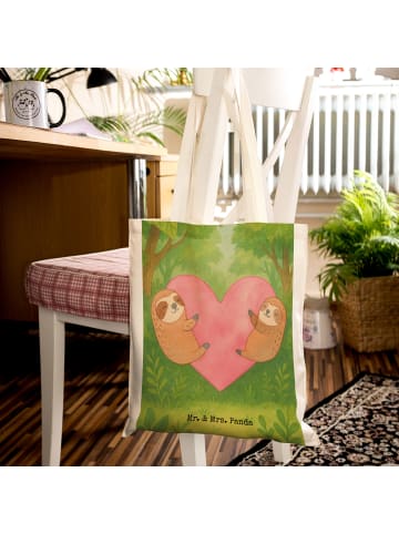 Mr. & Mrs. Panda Shopping Tasche Faultiere Herz Design ohne Spruch in Weiß