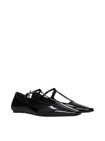 Schwarz Leder Ballerina Flache Schuhe