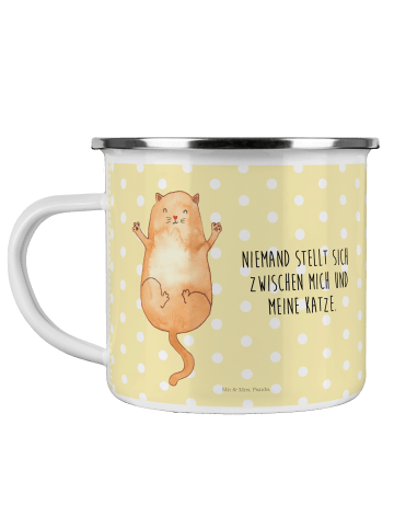 Mr. & Mrs. Panda Emaille Tasse Katze Umarmen mit Spruch in Gelb Pastell