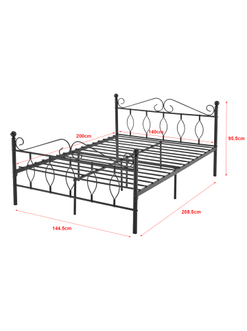 en.casa Metallbett Apolda in Schwarz (B)140cm