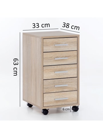 FineBuy Rollcontainer in Braun / Spanplatte / 33x38x63