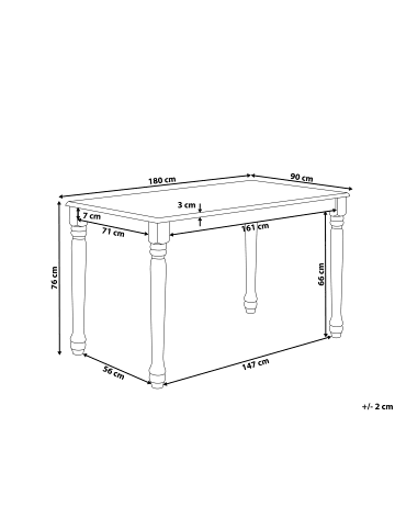 Beliani Esszimmertisch CARY in Weiß - (W) 90 x (H) 76 x (L) 180 cm