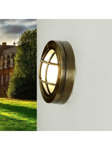 Licht-Erlebnisse Außen Wandlampe Ø 14 x (H)14 cm in Messing AntikMessing Antik