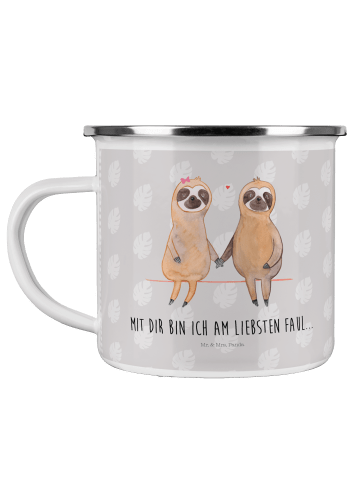 Mr. & Mrs. Panda Tasse Faultier Pärchen mit Spruch in Grau Pastell
