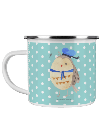 Mr. & Mrs. Panda Camping Emaille Tasse Eule Matrose ohne Spruch in Türkis Pastell