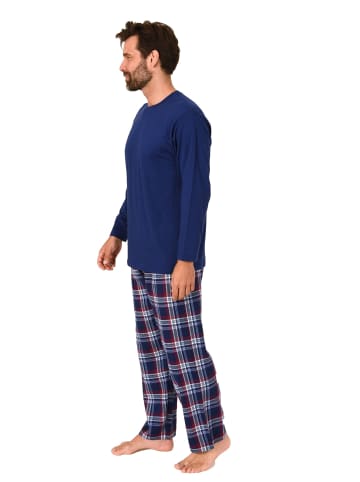 NORMANN Schlafanzug lang Pyjama FlanellHose Karo - 88231 in navy1