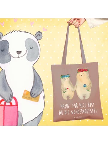 Mr. & Mrs. Panda Tragetasche Bären mit Blumenkranz mit Spruch in Braun Pastell