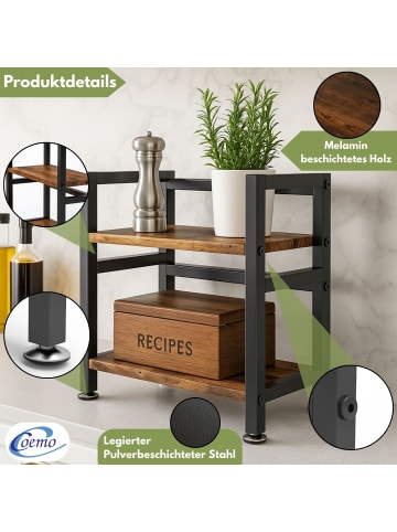 Mein-Regal Küchenregal Vintage aus Holz mit Metallrahmen in Dunkelbraun