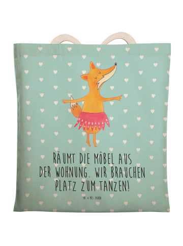 Mr. & Mrs. Panda Strandtasche Fuchs Ballerina mit Spruch in Türkis Pastell