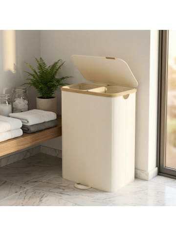SONGMICS Wäschekorb Roxanne in Creme - (B)38.5 x (H)75 x (T)52 cm