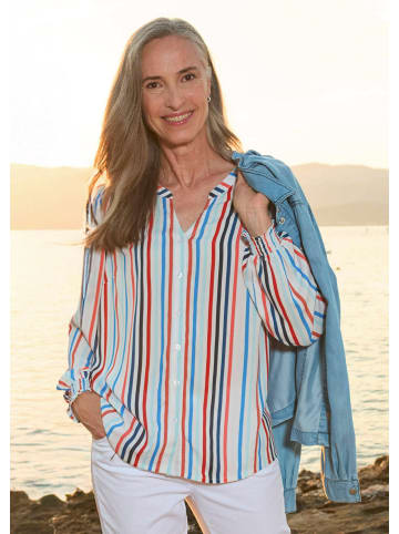 GOLDNER Blusenshirt Streifenbluse mit Smokdetails in blau / koralle / weiß / gestreift
