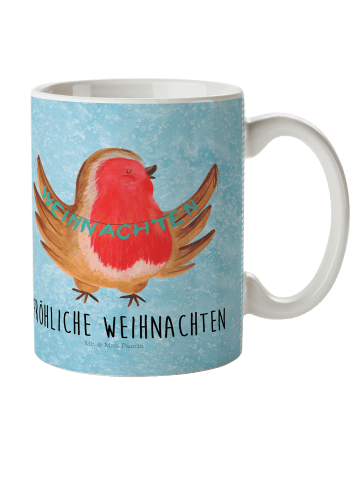Mr. & Mrs. Panda Trinklernbecher Rotkehlchen Weihnachten mit Spruch in Eisblau
