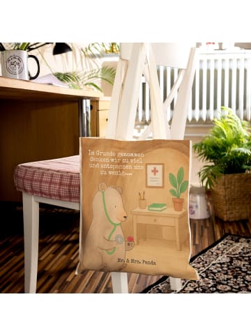Mr. & Mrs. Panda Shopper Bär Arzt Design mit Spruch in Weiß