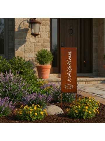 relaxdays Edelrost-Gartendeko "Wohnfühloase" in Braun - 85 x 28 cm