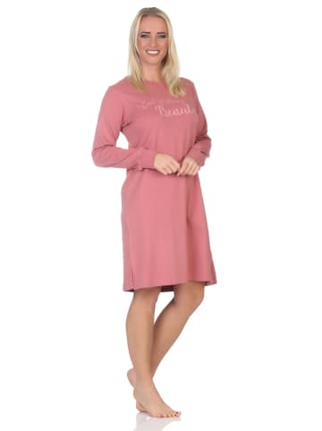 NORMANN Langarm Kuschel Interlock Nachthemd Frontprint - 87669 in altrose