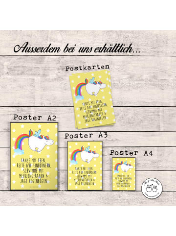 Mr. & Mrs. Panda Poster Einhorn Pegasus mit Spruch in Gelb Pastell