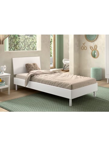 58 aufm Kessel EINZELBETT 90x200 Keeley Buche Weiß Holz Kopfteil Komfort Stabil
