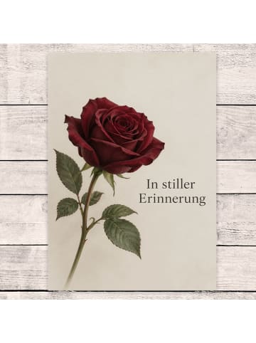 Trauerspruchkarte Rose würdevoll Design mit Spruch in Weiß