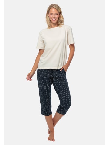 Schiesser Schlafanzug Cotton in Blau gepunktet / Creme
