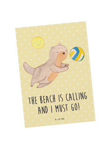 Mr. & Mrs. Panda Postkarte Sommer Meer Strand mit Spruch in Gelb Pastell