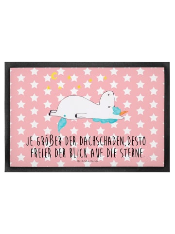 Mr. & Mrs. Panda Fußabstreifer Einhorn Sternenhimmel mit Spruch in Rot Pastell