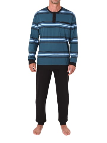NORMANN Langarm Schlafanzug Pyjama Bündchen Streifen in blau