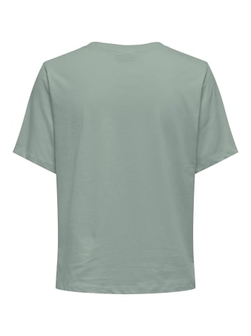 JACQUELINE de YONG Legeres T-Shirt mit Schriftzug in Bouclé-Optik in Grün