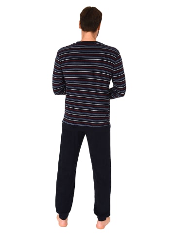 NORMANN Frottee Schlafanzug lang Pyjama RingelMuster - 82366 in rot