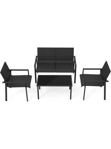 COSTWAY Polyrattan Gartenmöbel 4-tlg Set in Schwarz