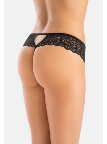 Teyli Ouvert Tanga aus Mesh mit floraler Spitze Rossu in schwarz