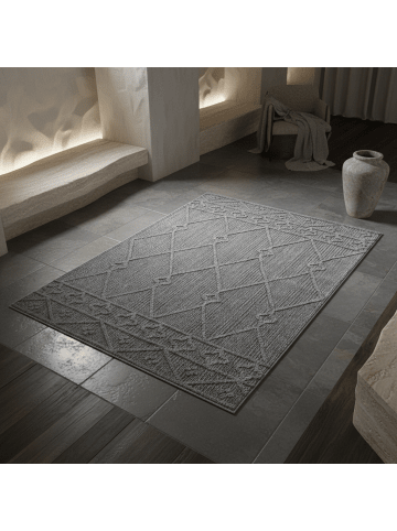 KADIMA DESIGN Teppich Outdoor Flachgewebe Berber-Muster Polypropylen Terrasse in Grau