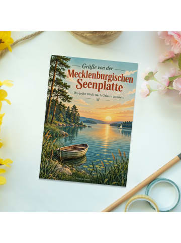 Mr. & Mrs. Panda Postkarte Landschaft nostalgisch Design mit Spruch in Weiß