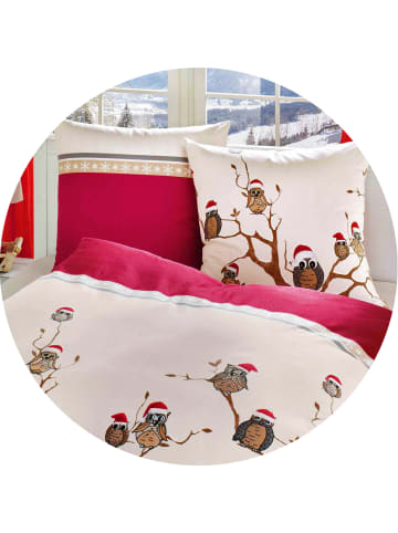 kaeppel 2 tlg. Feinbiber Bettwäsche 135x200cm Wintereulen in Rot/ Beige