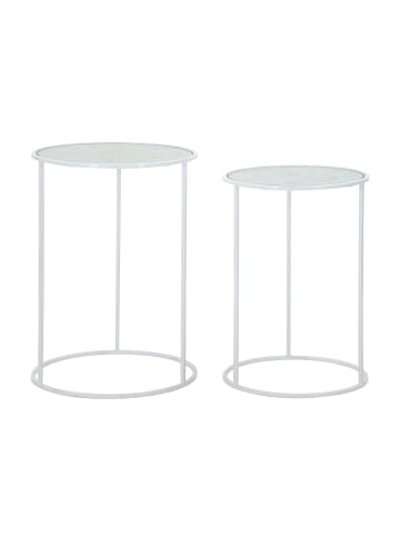 Mauro Ferretti Set aus 2 weißen Metalltischen mit Schmetterlingsmotiv, Ø cm 43x60-38x55