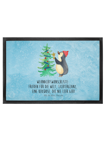 Mr. & Mrs. Panda Fußmatte Pinguin Weihnachtsbaum mit Spruch in Eisblau