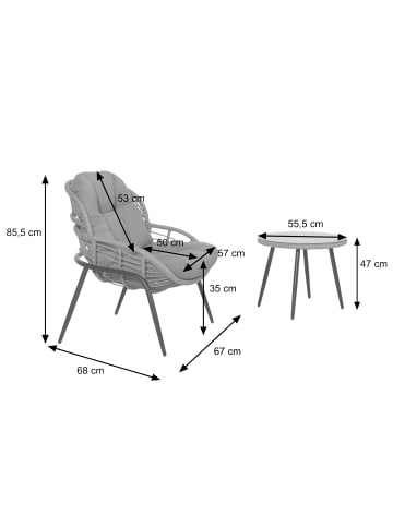 MCW Poly-Rattan Garnitur N33  Balkon-Set, Grau, Polster dunkelgrau