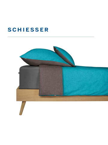 Schiesser Renforcé-Kissenhüllen Doubleface in Türkis-Dunkelgrau